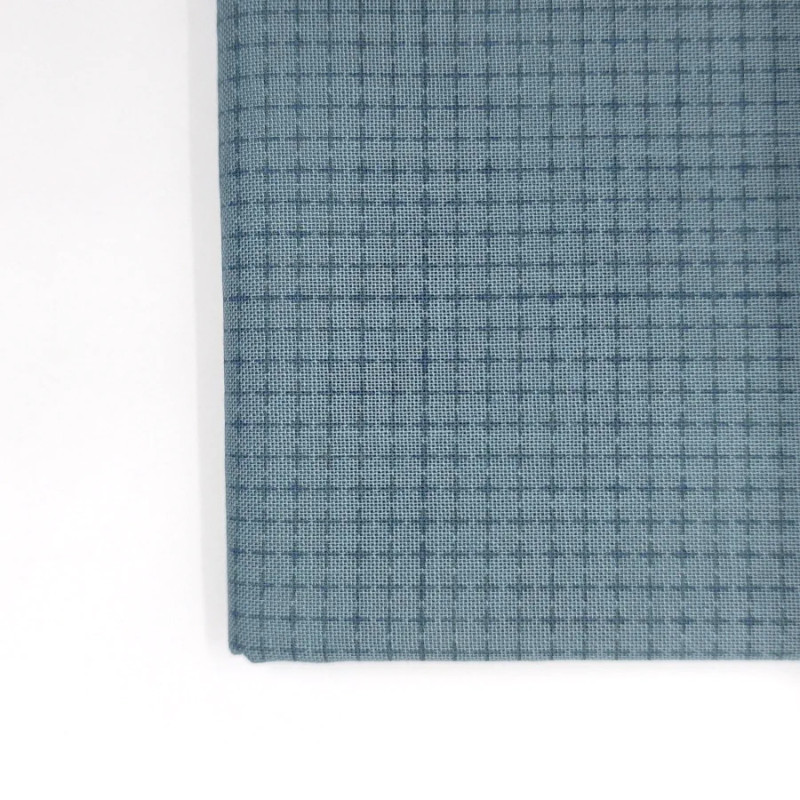 Coupon sashiko 50cm x 108cm de toile bleu gris pour motifs style hitomezashi