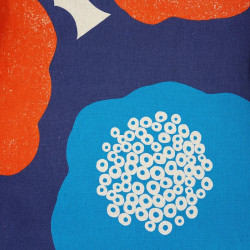 Echino cotton linen canvas fabric with red, blue and natural stylised flowers