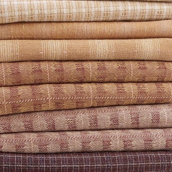 Mustard and bordeaux Japanese yarn dyed cotton with square patterns