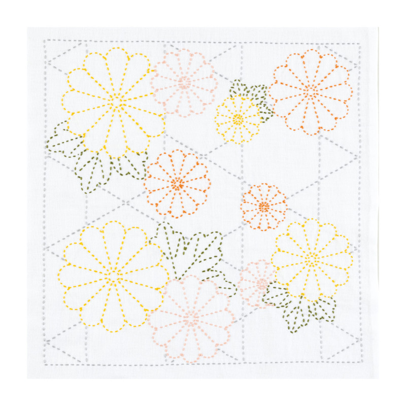 Kit sashiko chrysanthèmes colorés