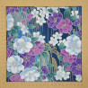 Marine blue Japanese fabric with purple, fuchsia, white and gold cherry blossom patterns