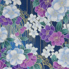 Marine blue Japanese fabric with purple, fuchsia, white and gold cherry blossom patterns
