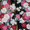 Black Japanese fabric with pink, fuchsia, white and gold cherry blossom patterns
