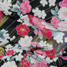 Black Japanese fabric with pink, fuchsia, white and gold cherry blossom patterns