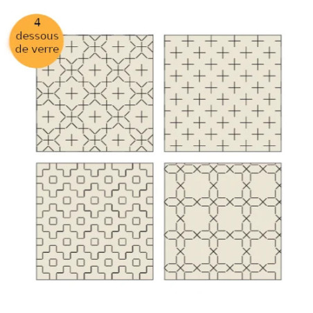 Kit sashiko 4 dessous de verres écru hitomezashi v1 (sans fil ni aiguille)