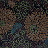 Tissu japonais texturé marron chrysanthèmes oranges, verts et bleus