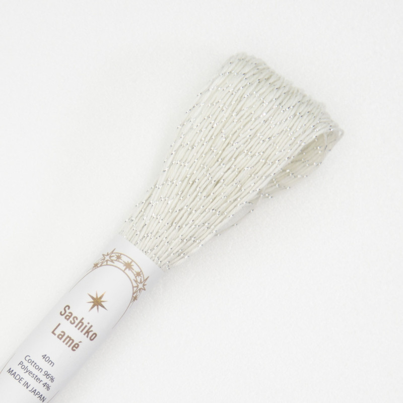 Fil sashiko blanc lamé argenté 40m (SL1)