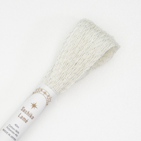 Fil sashiko blanc lamé argenté 40m (SL1)