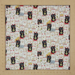 Japanese cotton linen fabric with lucky cats manekineko