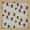 Japanese cotton linen fabric with lucky cats manekineko