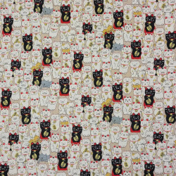 Japanese cotton linen fabric with lucky cats manekineko