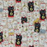 Japanese cotton linen fabric with lucky cats manekineko