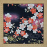 Tissu japonais noir fleurs de cerisier roses rouges et blanches
