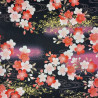 Tissu japonais noir fleurs de cerisier roses rouges et blanches