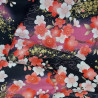 Tissu japonais noir fleurs de cerisier roses rouges et blanches