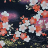 Tissu japonais noir fleurs de cerisier roses rouges et blanches