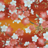 Tissu japonais rouille fleurs de cerisier rouge clair et blanches
