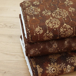 Tissu marron boules de Noël marron et or