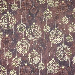 Tissu marron boules de Noël marron et or