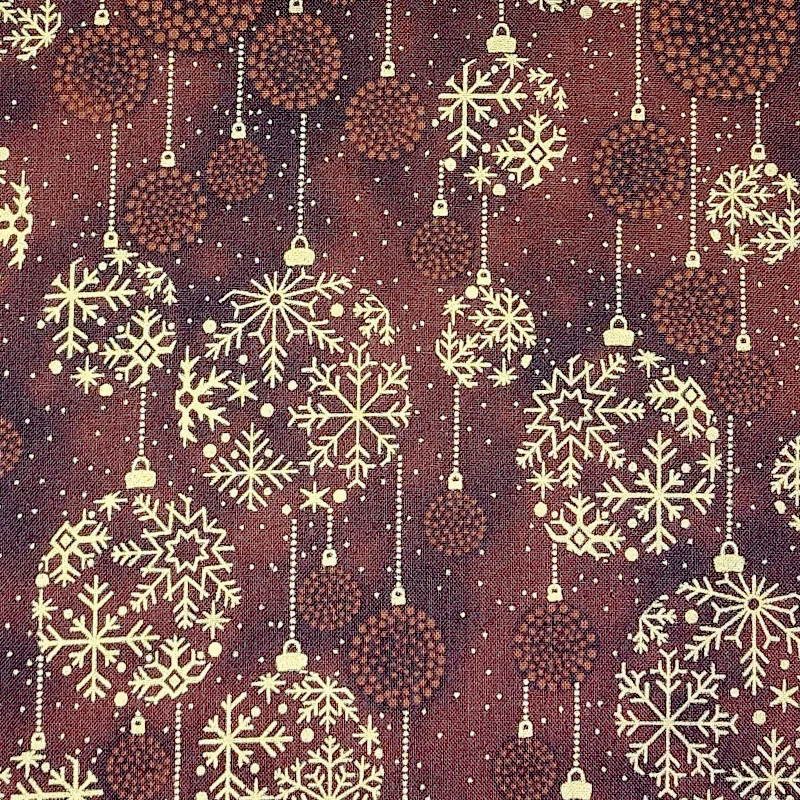 Tissu marron boules de Noël marron et or