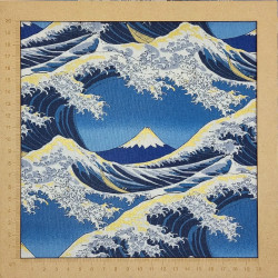 Tissu japonais la Grande Vague (Hokusai) en bleu foncé