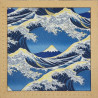 Tissu japonais la Grande Vague (Hokusai) en bleu foncé