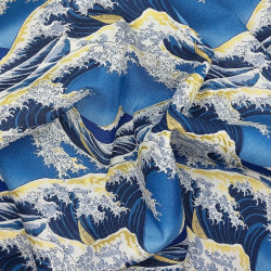 Tissu japonais la Grande Vague (Hokusai) en bleu foncé