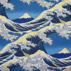 Tissu japonais la Grande Vague (Hokusai) en bleu foncé