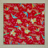 Japanese fabric with origami cranes and flowers on a red background