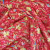 Tissu japonais grues origami et fleurs fond rouge
