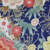 Japanese dark blue textured fabric with fans and peonies patterns