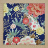 Japanese dark blue textured fabric with fans and peonies patterns