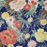 Japanese dark blue textured fabric with fans and peonies patterns