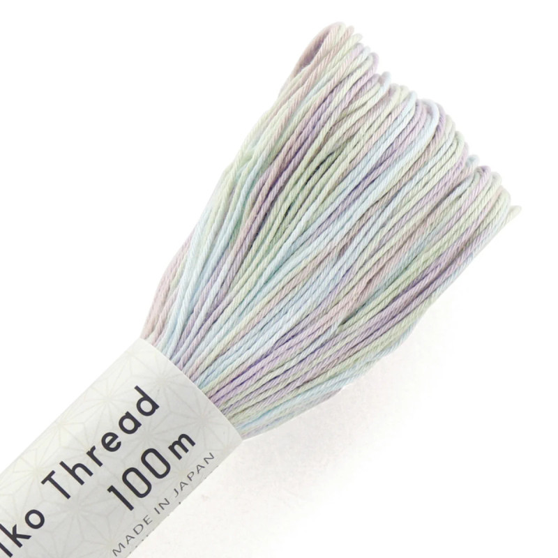 Fil mix mauve, beige, bleu et vert pastels pour sashiko 100m (195)