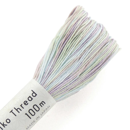 Fil mix mauve, beige, bleu et vert pastels pour sashiko 100m (195)