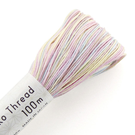 Pastel pink, bue, yellow and beige sashiko thread 100m (194)