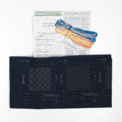 Kit sashiko 5 dessous de verres bleu nuit style hitomezashi v2