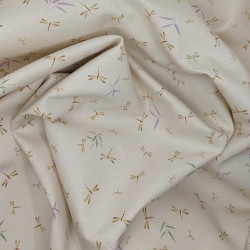 Tissu libellules fond beige