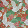 Japanese fabric with cranes and peonies on a rusty color background