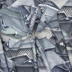 Japanese fabric with traditional houses roofs patterns