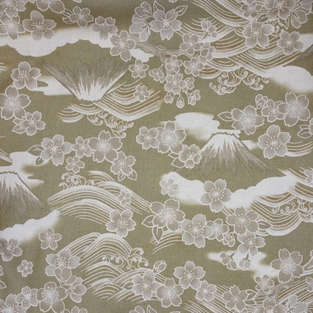 Tissu japonais paysage Mt Fuji beige