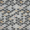Japanese cotton linen fabric with cats and black and beige waves
