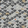 Japanese cotton linen fabric with cats and black and beige waves