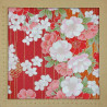 Red Japanese fabric with pink, white and gold cherry blossom patterns