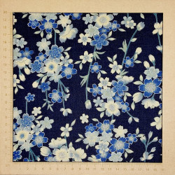 Tissu japonais coton fin bleu nuit fleurs de cerisier