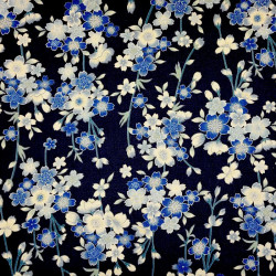 Japanese fine cotton fabric, midnight blue with cherry blossoms