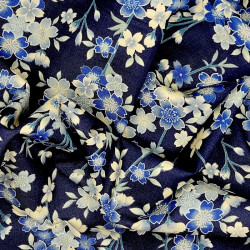 Tissu japonais coton fin bleu nuit fleurs de cerisier