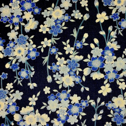 Tissu japonais coton fin bleu nuit fleurs de cerisier