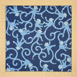 Tissu japonais coton fin bleu nuit singes et arabesques
