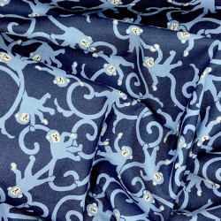 Tissu japonais coton fin bleu nuit singes et arabesques